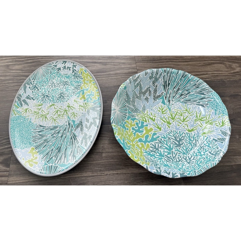 Platter & Serving Bowl Set Coastal Beach Seaside Nautical Tropical Resort Island